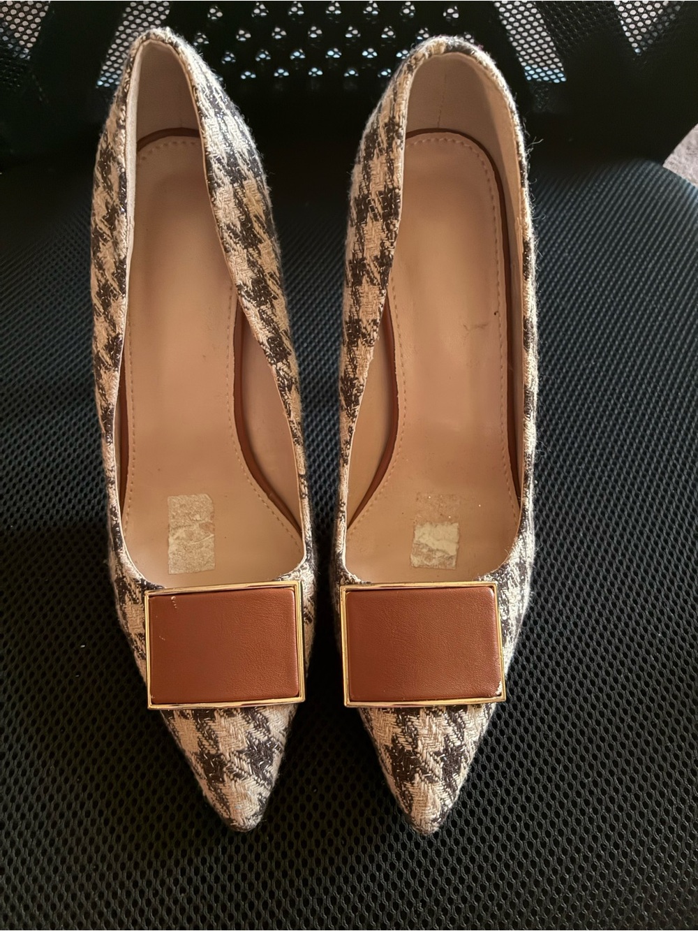 Women’s Tweed Pointed-Toe Flats with Brown Accent